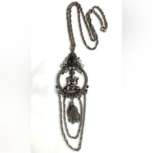 Vintage silver tone heavy-weight metal Buddha necklace
24” chain